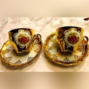 2 sets Vintage 24 kt gold Bavaria Germany tea cups and  saucers